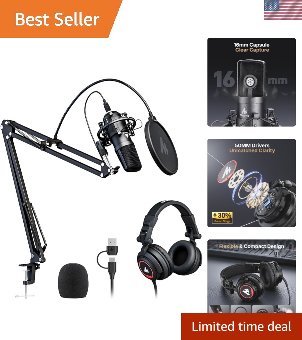 AU-A04H USB Microphone Kit with Headphones for PC, Podcast & Gaming