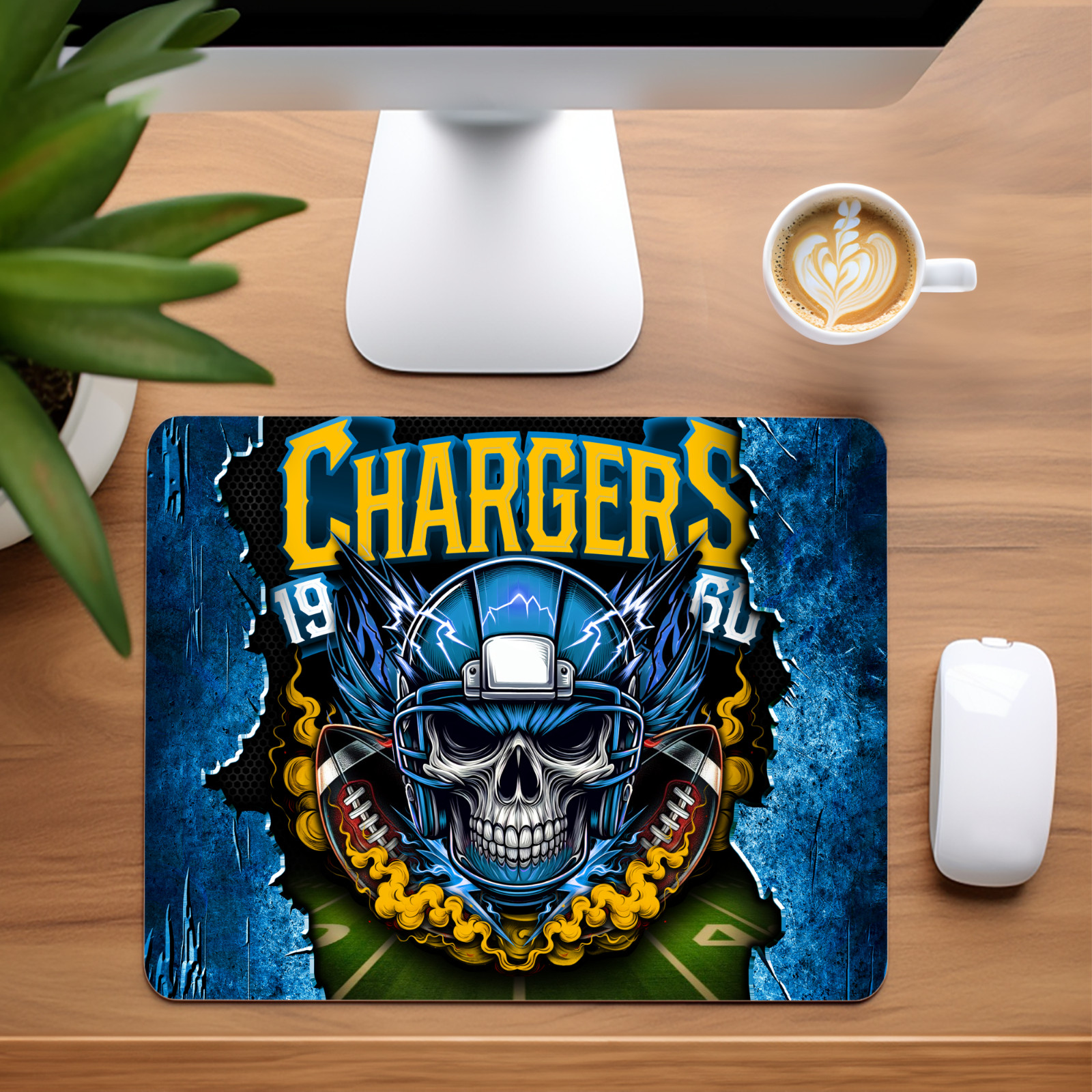 Los Angeles Chargers Skull Custom Non-Slip Neoprene Mouse Pad Home Office
