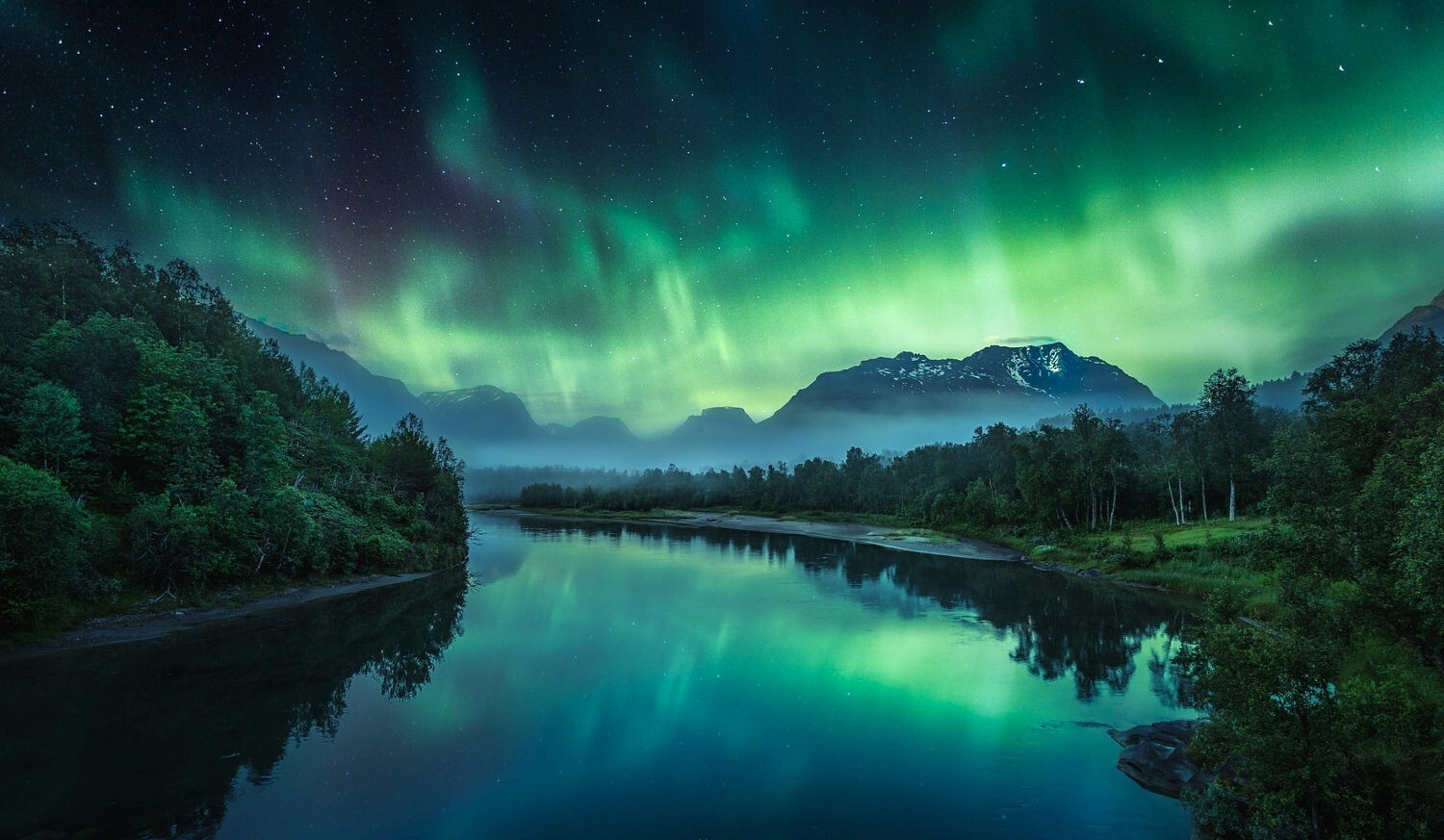 Landscape photography nature river aurorae mountains Custom Gaming Mat Desk