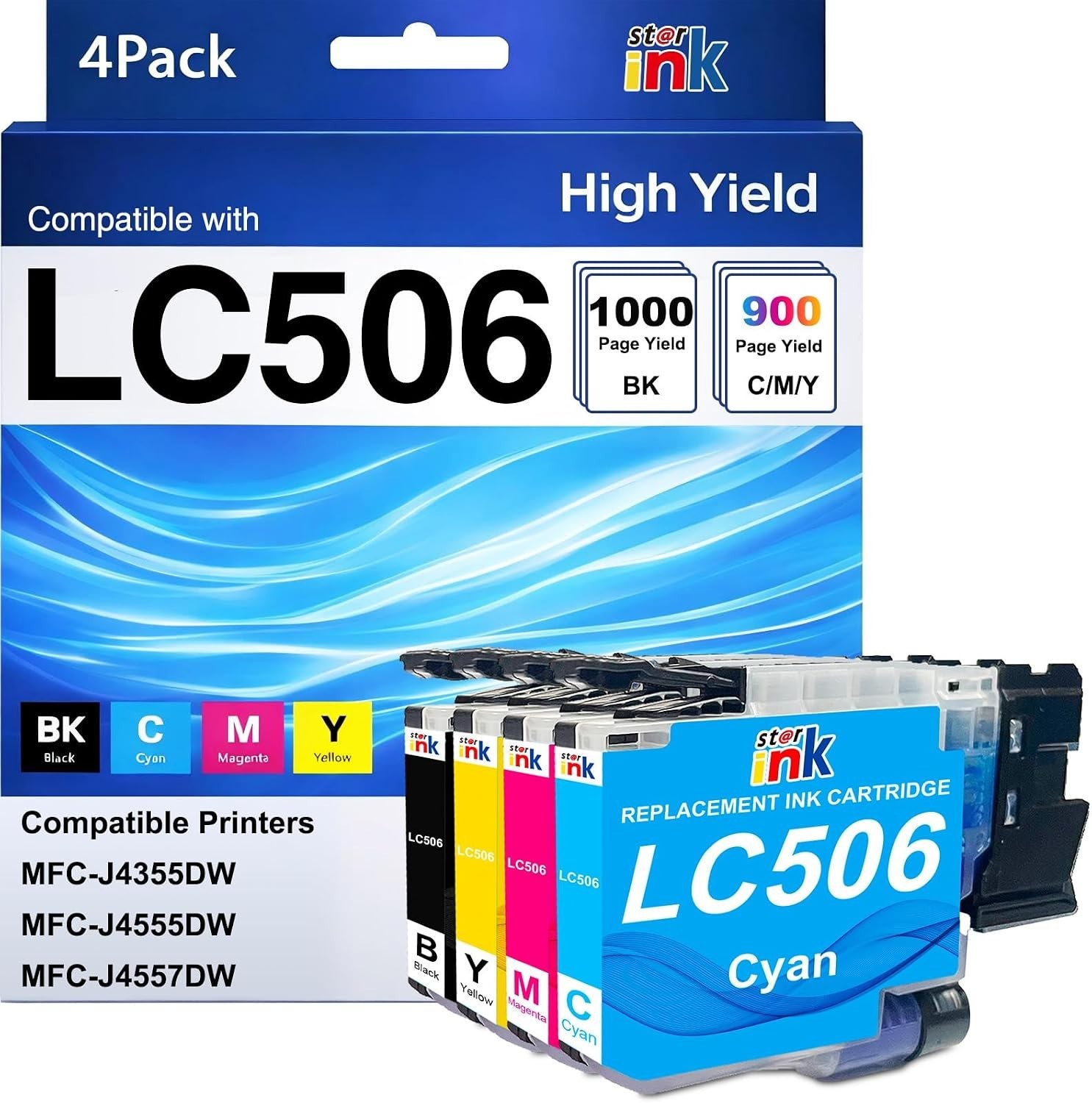 Brother LC506 Ink Cartridges 4-Pack BCMY MFC-J4355DW 4555 4557 BN Printer