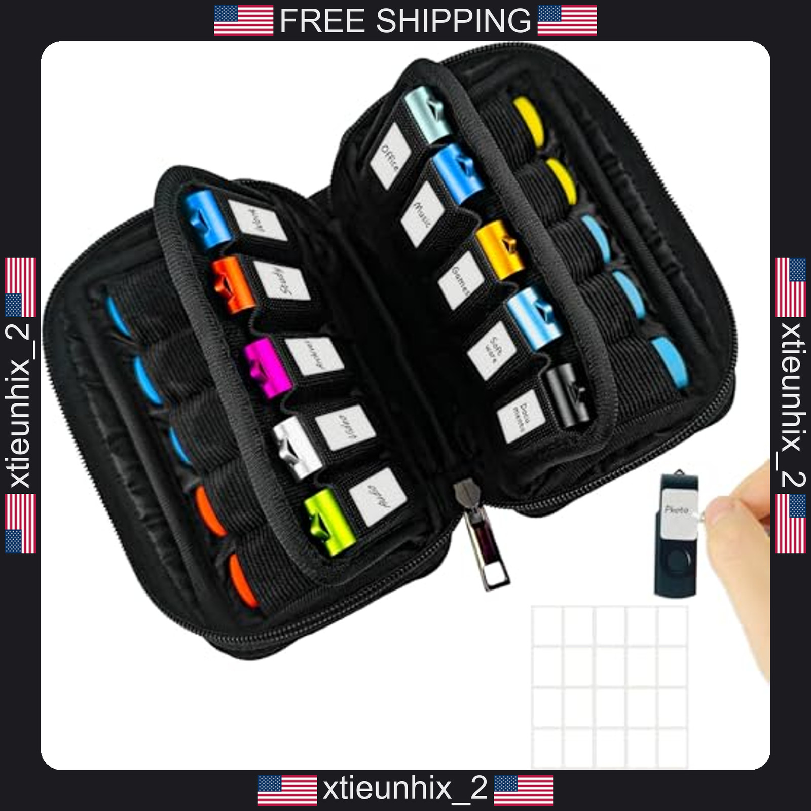 USB Flash Drive Organizer Case 20 Slots Neoprene Storage Bag for Memory Sticks