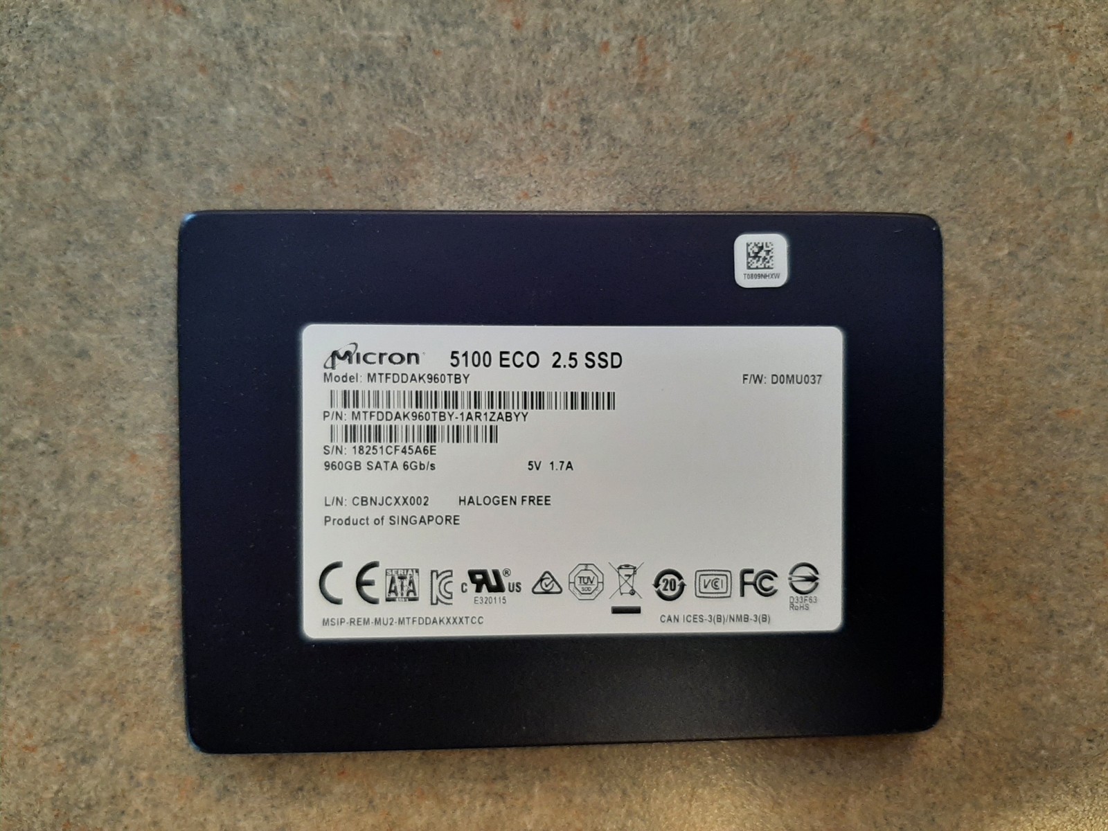 New Micron 5100 ECO MTFDDAK960TBY Enterprise SSD 2.5" SATAIII 960GB 1TB Rank