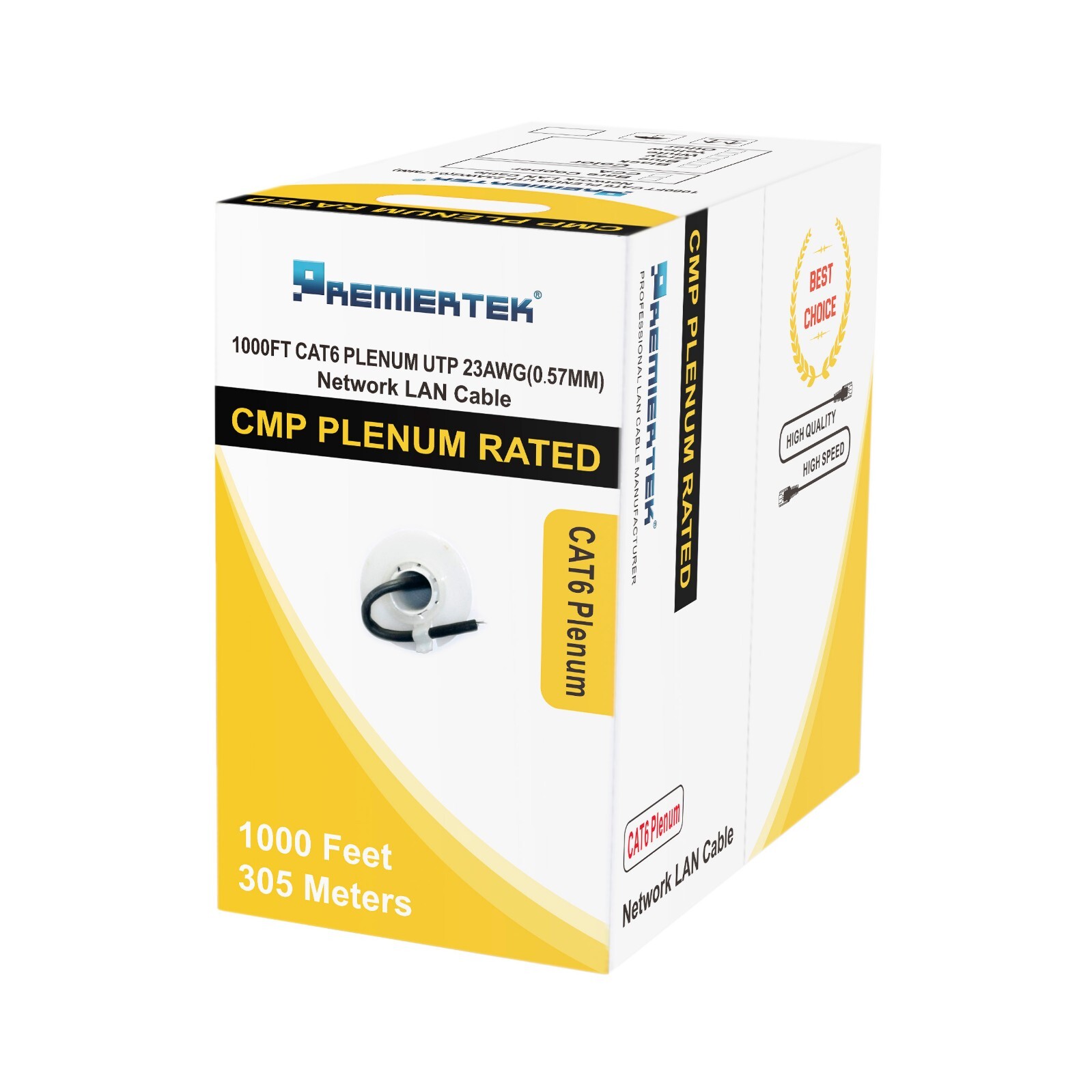Bulk 1000ft Cat6 Plenum Rated CMP 550Mhz 23AWG UTP Ethernet LAN Cable Black