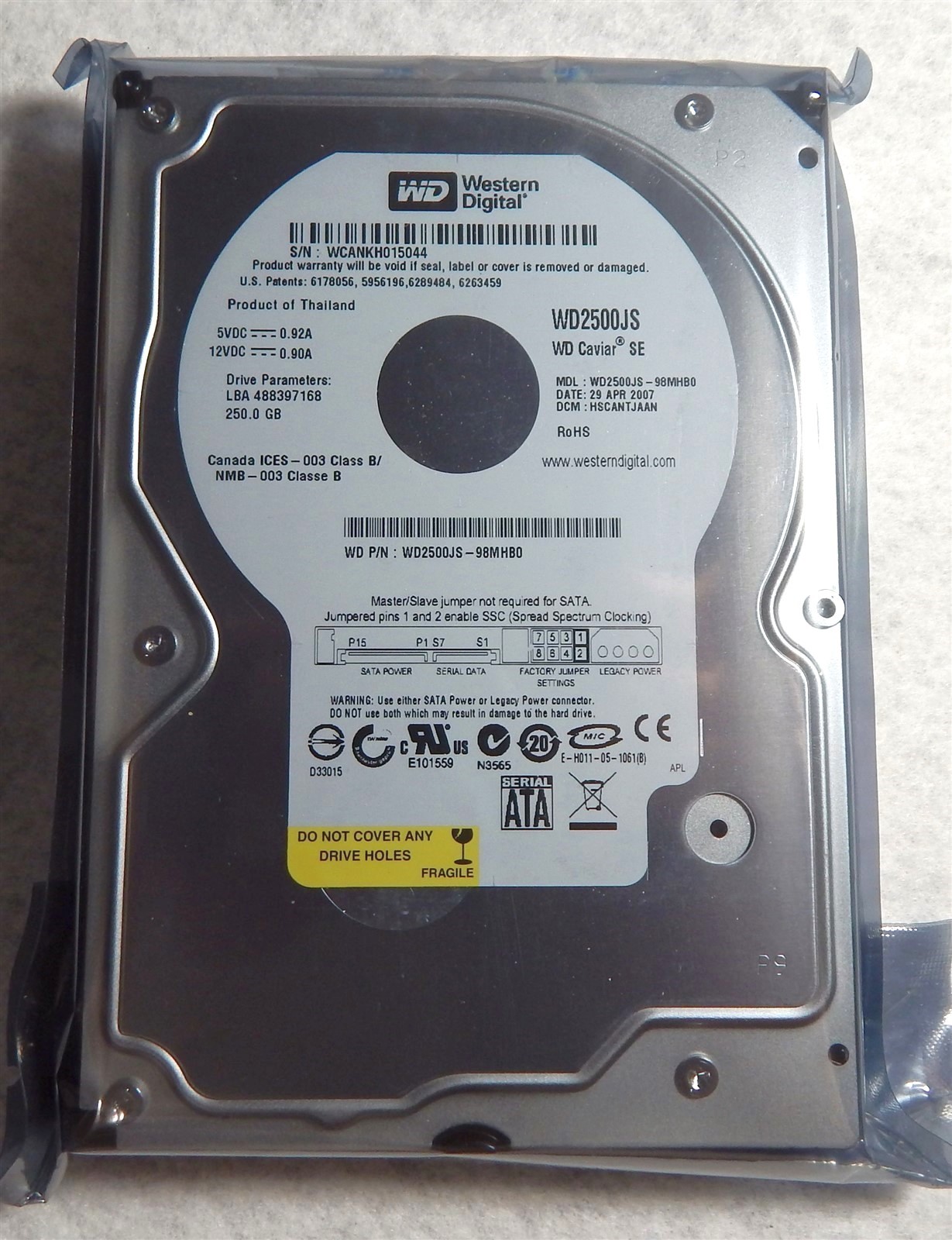 250GB 3.5" SATA HDD ~ New Sealed Western Digital WD2500JS-98MHB0