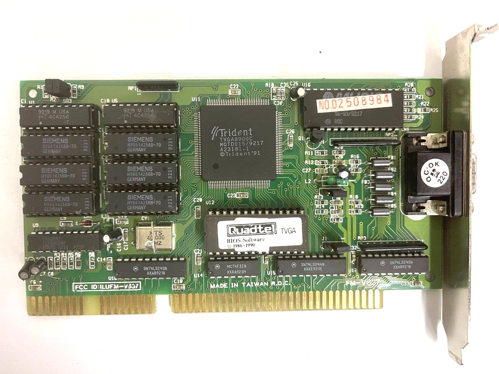 VINTAGE 1992 FORMOSA MICRO TRIDENT TVGA8900C 1 MB ISA VGA CD ILUFM-V537 MXB160