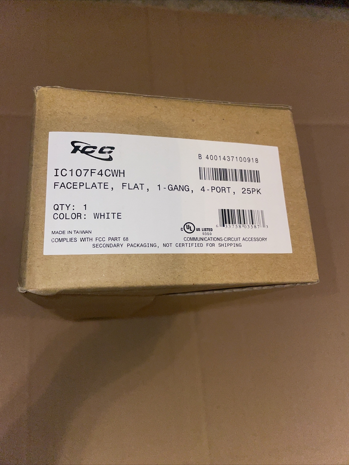 ICC 4-Port Single Gang Flat Faceplate QTY 25 A21