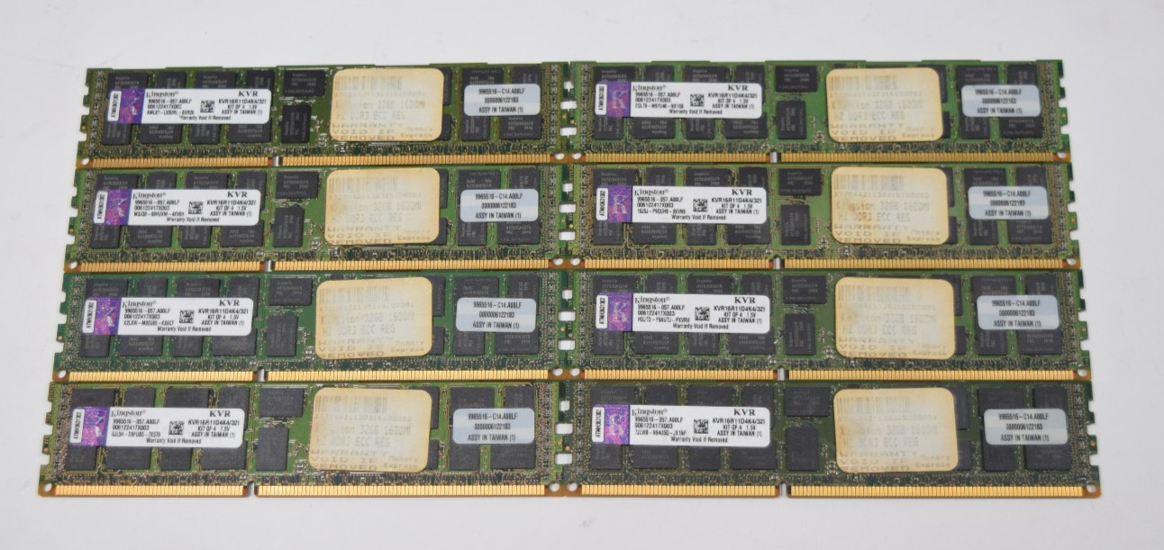 64GB lot (8x8GB) Kingston PC3L-12800R 1600mhz CL11 ECC REG RAM KVR16R11D4K4/32I