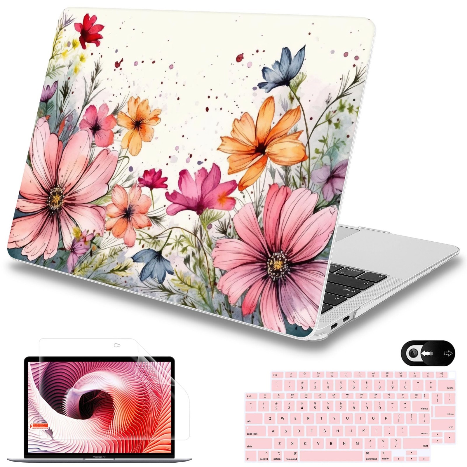 MacBook Air 13 M1 Case A2337 A1932 A2179 Hard Shell + Keyboard Cover, Floral NEW