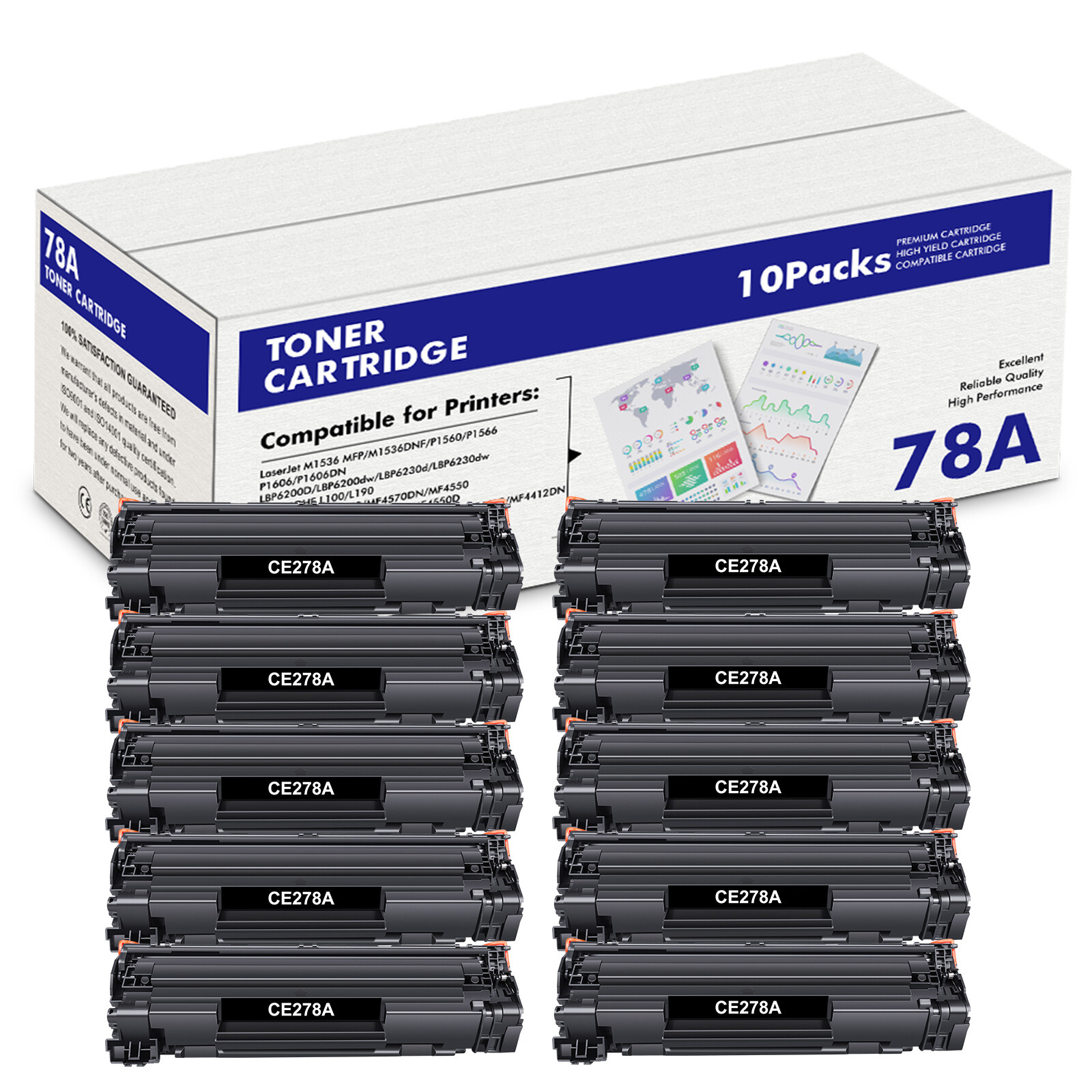 10 PCS CE278A 78A Toner Compatible With HP LaserJet Pro M1536 MFP M1536DNF P1600