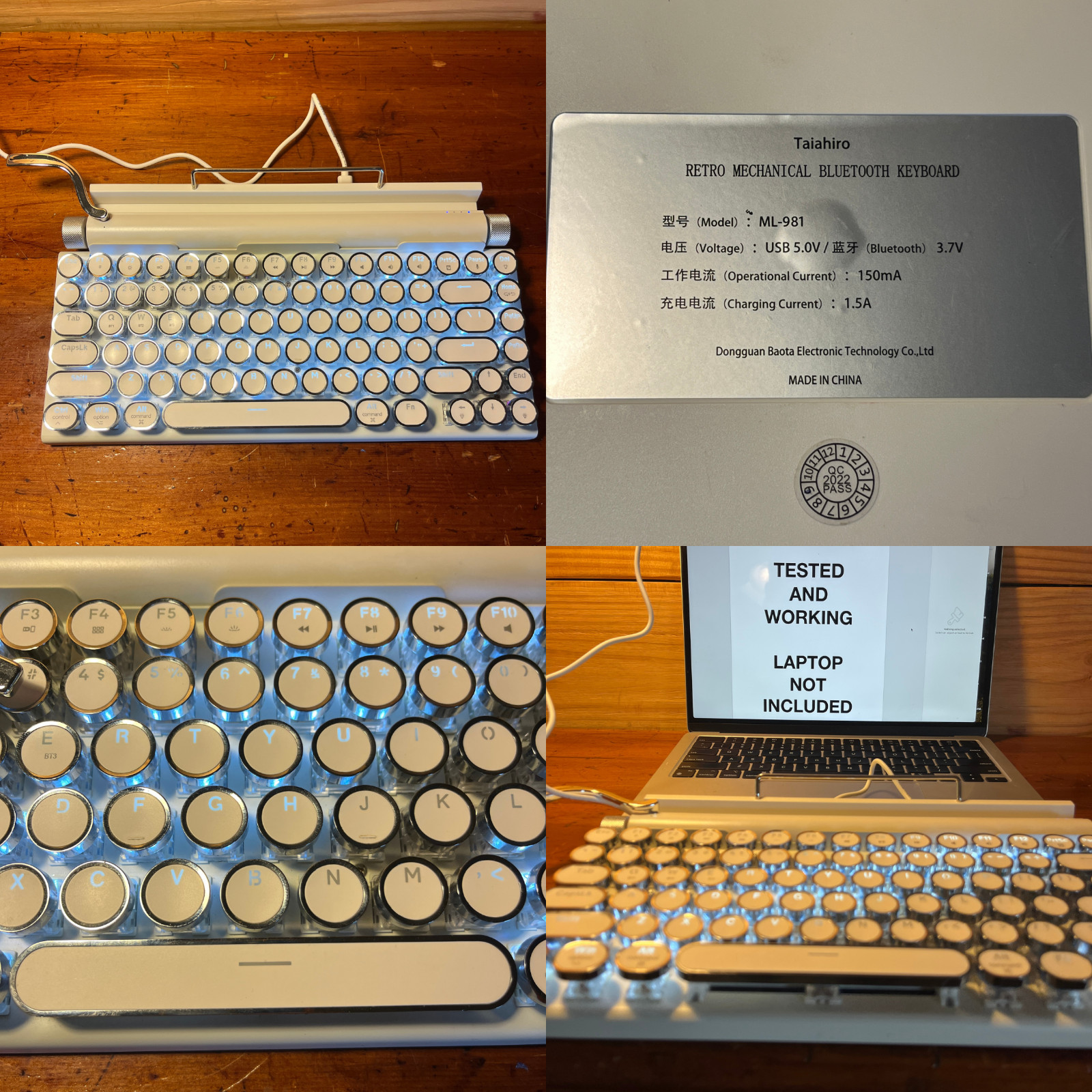 Taiahiro ML-981 Retro Mechanical Bluetooth Keyboard White Tested Lever Broken