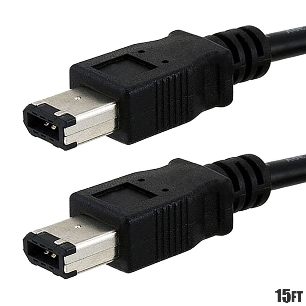 15FT Firewire 400 6 Pin Male to Male IEEE 1394 iLINK Cable Cord PC Mac Black