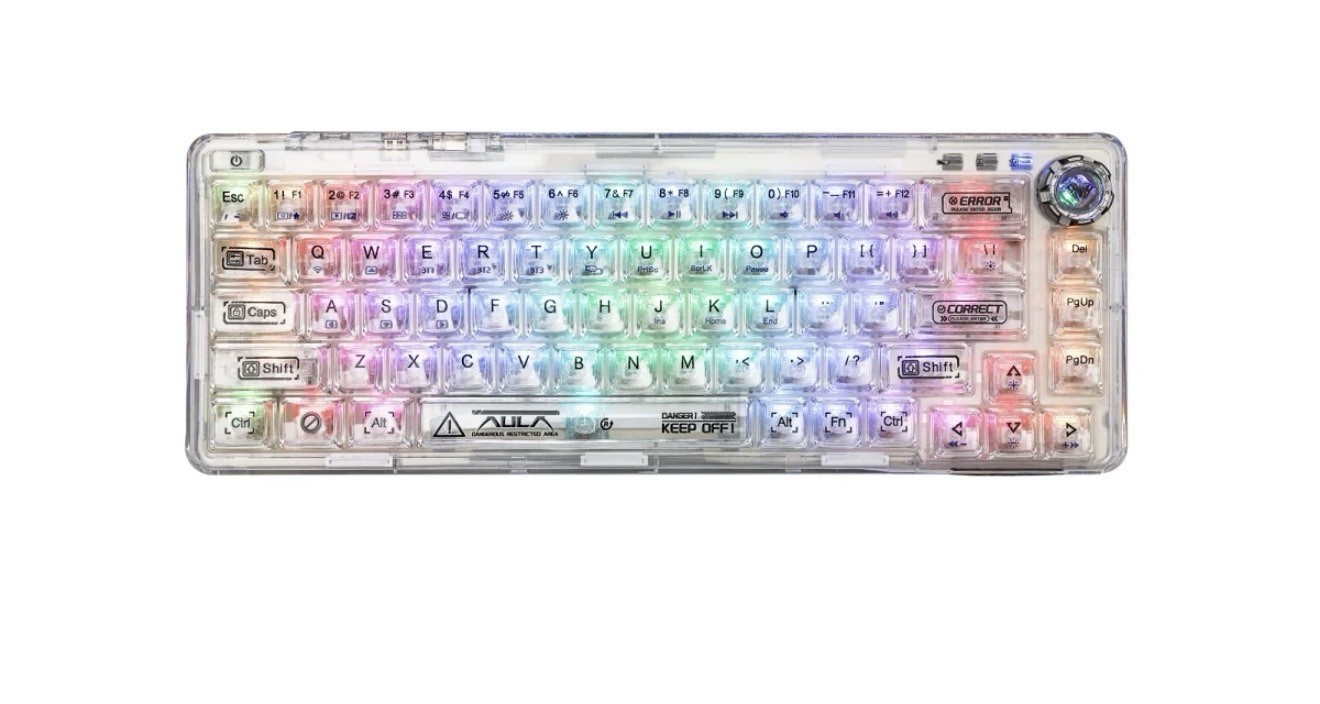 AULA Wind F68 Pro Wireless/2.4G/Wired Mechanical Keyboard Transparent