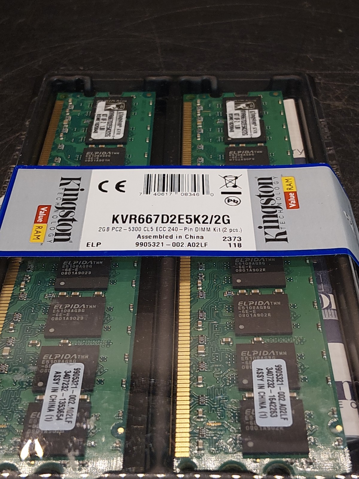 LOT OF 2 Kingston KVR667D2E5K2/2G 2GB 1.8v
