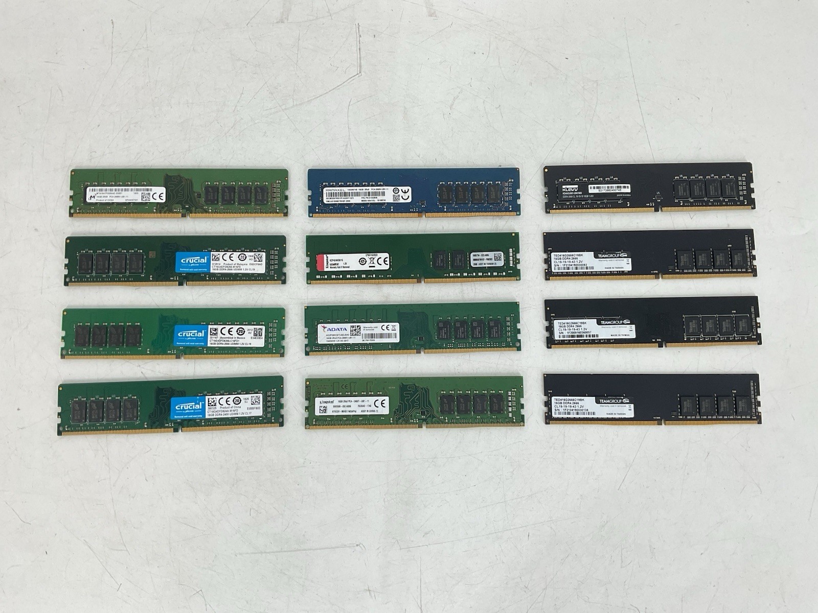 Lot of 12 Mixed 16GB DDR4 Ram Sticks Desktop Mixed Brands & Speeds - All Tested