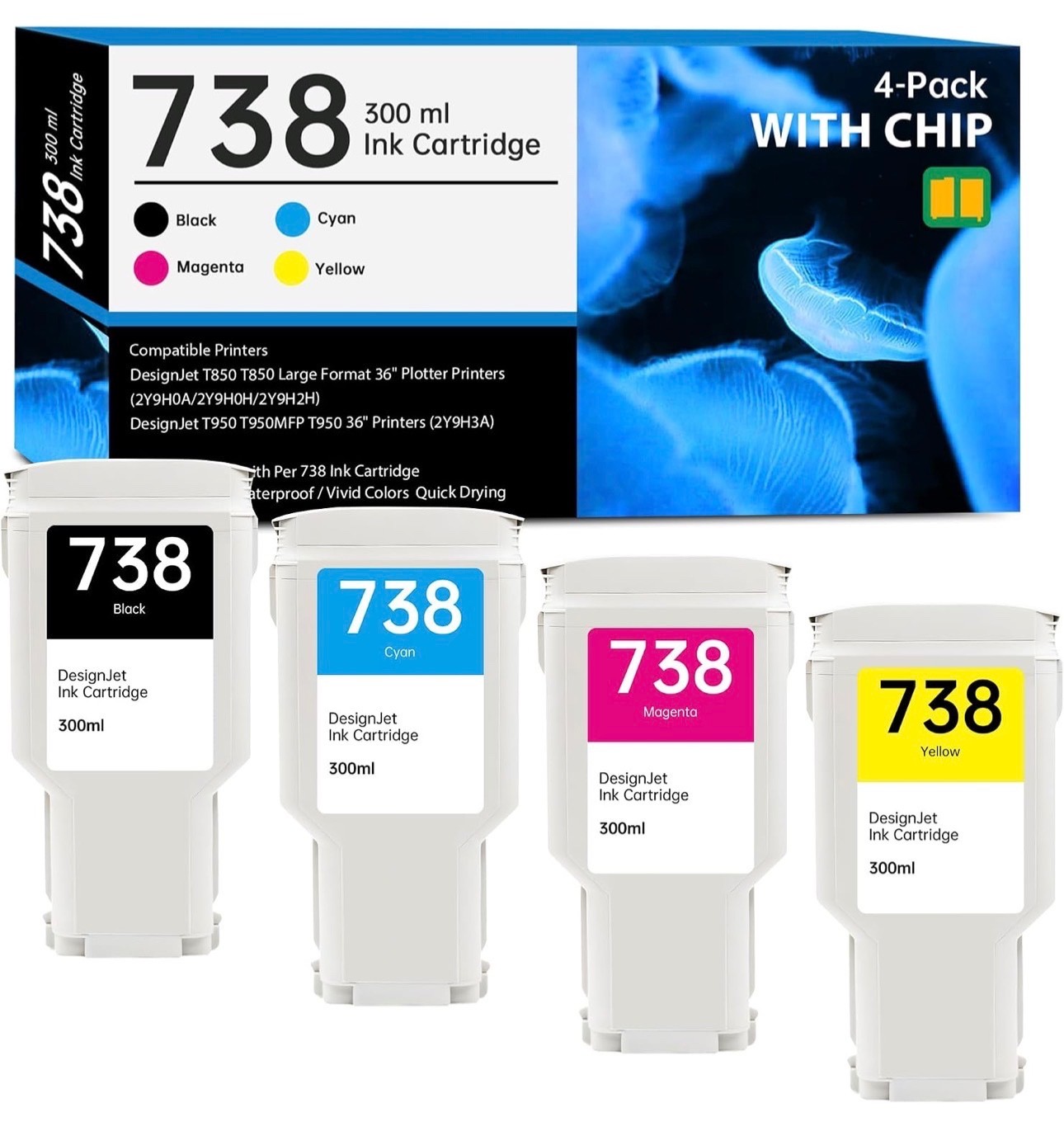 738 Ink Cartridge for DesignJet T850 DesignJet T950 Printer with New Chip 738XL