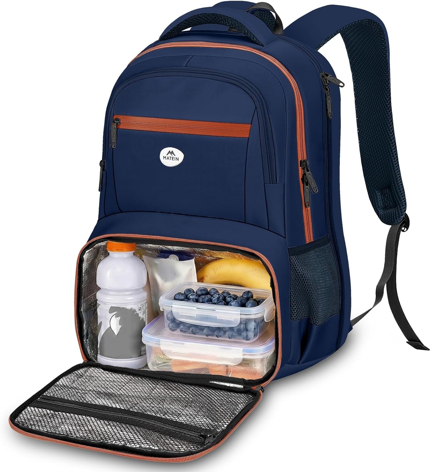 Matein 139900mu1 Laptop Backpack Blue Orange Padded Straps w/ Lunch Compartment