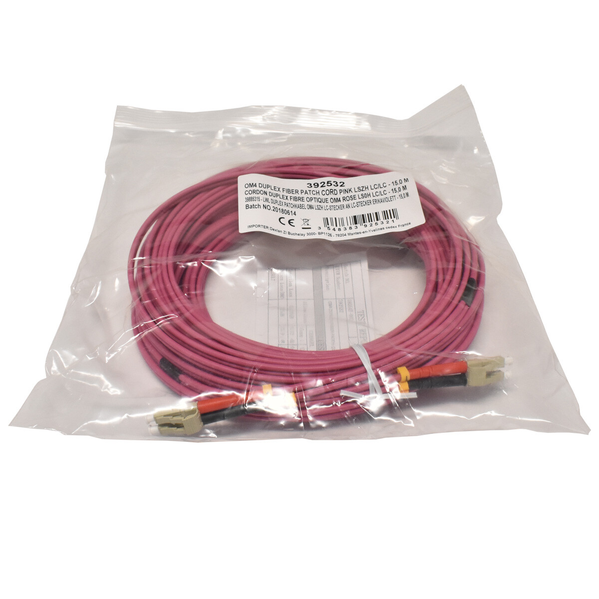 Corning OM4 Duplex Fiber Patch Cord Pink LSZH LC/LC-15m NEW NEW