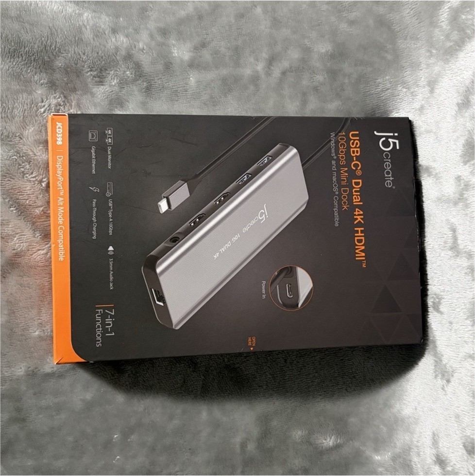 j5create USB-C Dual 4K HDMI 7-in-1 Mini Dock Hub Gray Powered JCD391