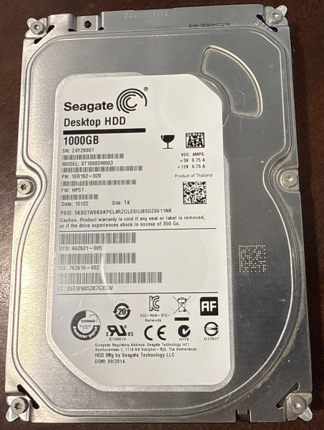 HDD Hard Drive SATA Desktop 3.5" Seagate ST1000DM003 1TB 1000GB