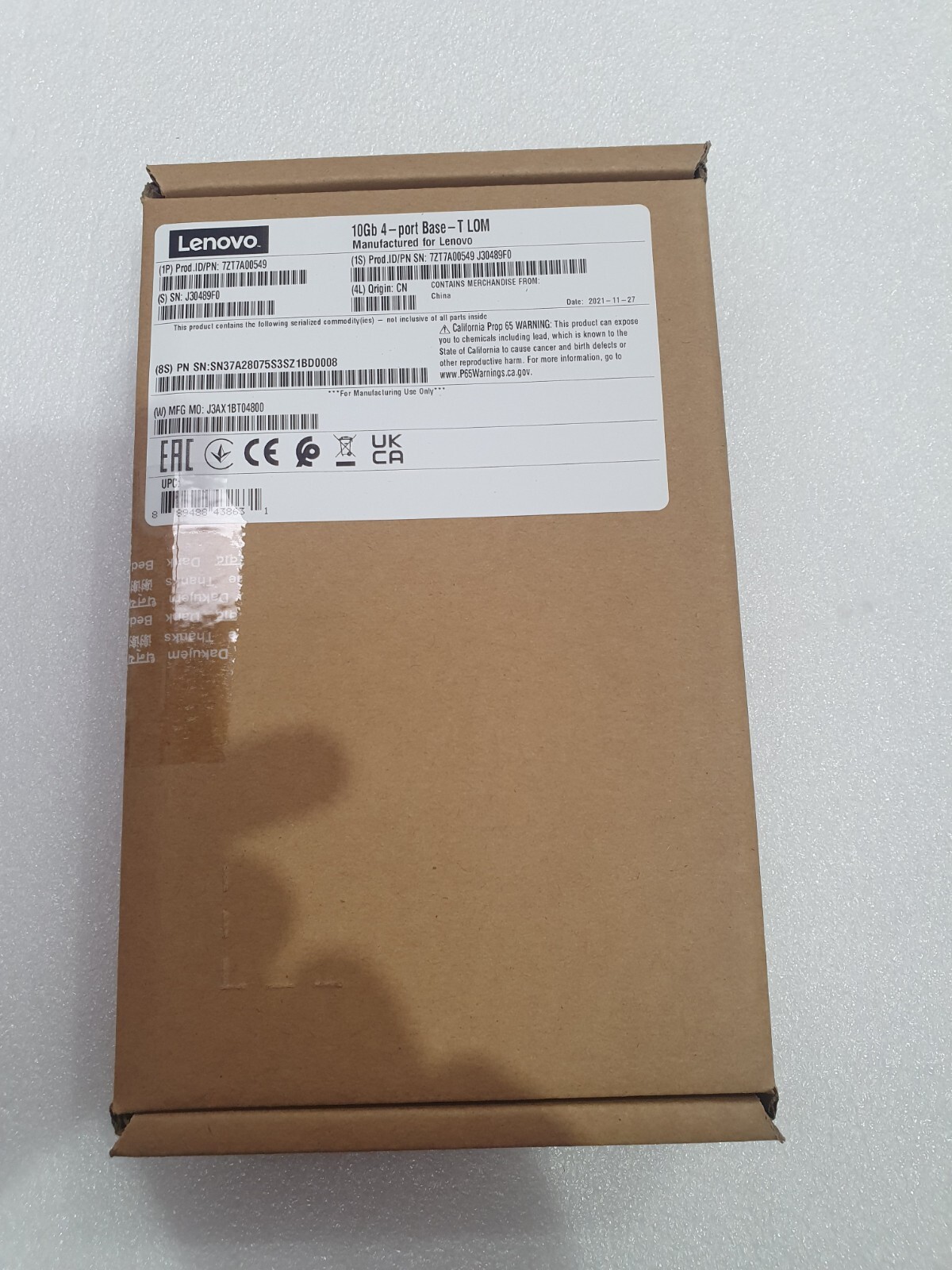 7ZT7A00549 LEN THINKSYSTEM 10GB 4-PORT BASE-T LOM. 4X RJ45 (10GBASE-T) 01PE411