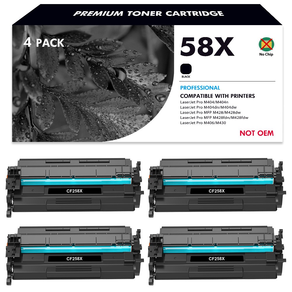 4x CF258X No Chip Toner Compatible with HP 58X LaserJet Pro M404 M428fdn M428fdw