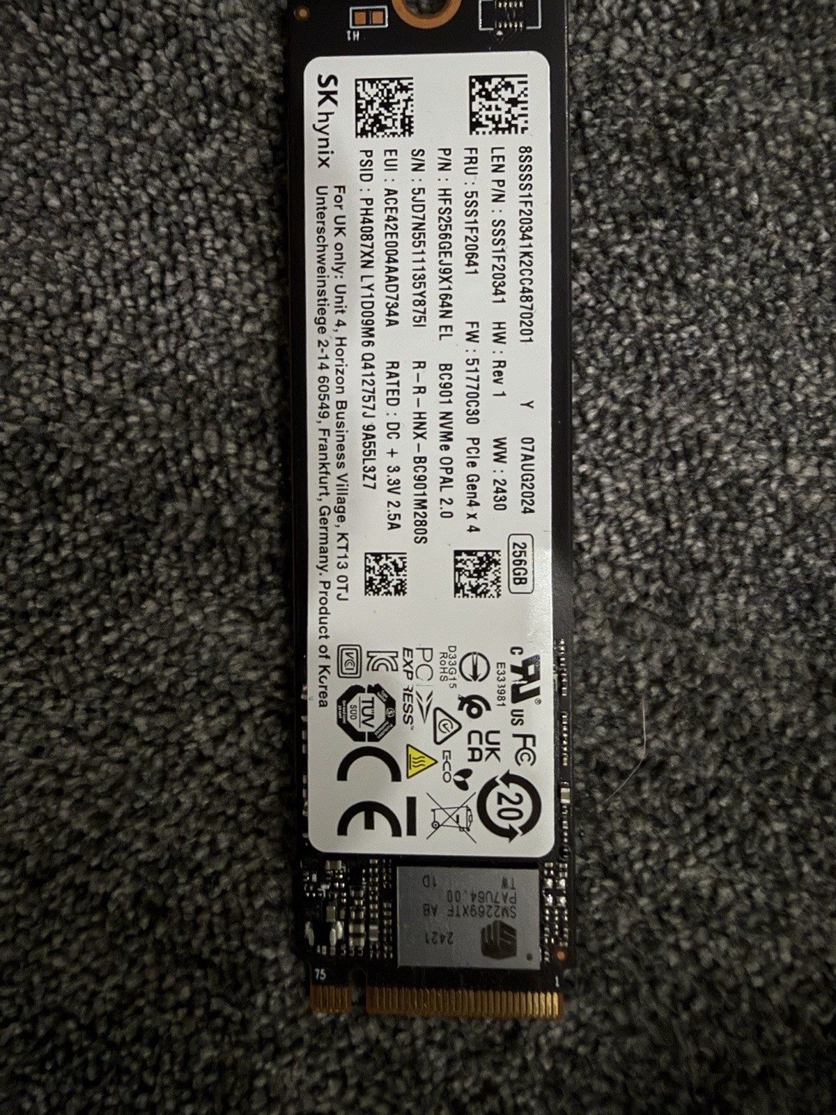 SK HYNIX BC901 256GB M.2 NVMe 2280 SSD Solid State  Gen4 X 4 NVMe
