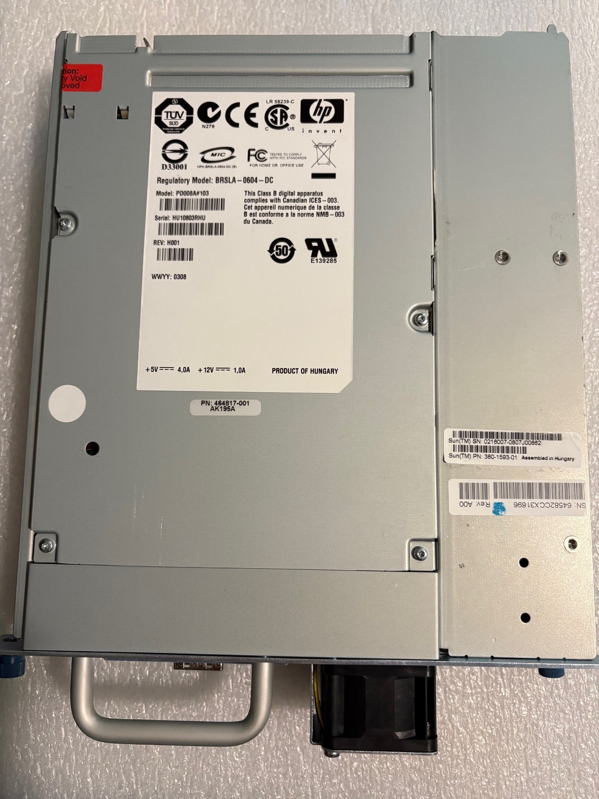 Sun 380-1593-01  LTO-3 HH SAS 400-800GB Tape Drive for SL24 SL48 library AK195A
