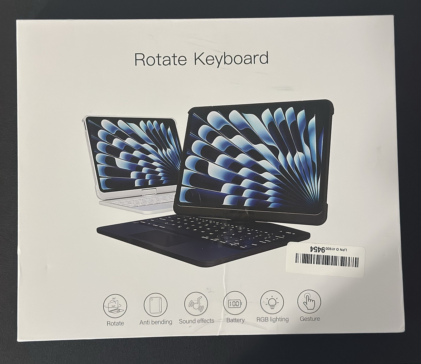 Rotate Keyboard Compact Tablet Keyboard Case Built-In Battery RGB Lighting Black