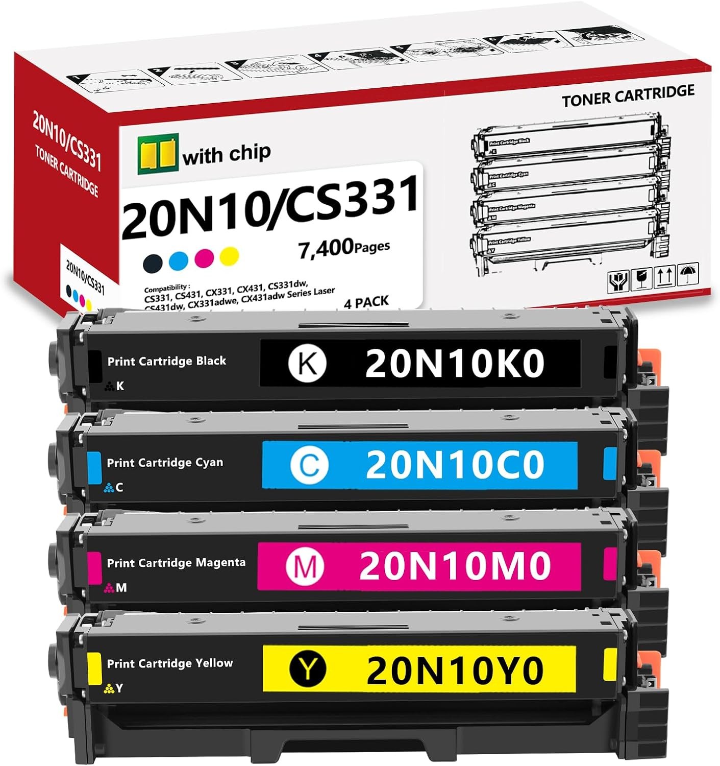 20N10 Toner Cartridges 4-Pack Compatible Lexmark CS331 CS431 CX331 CX431 Series