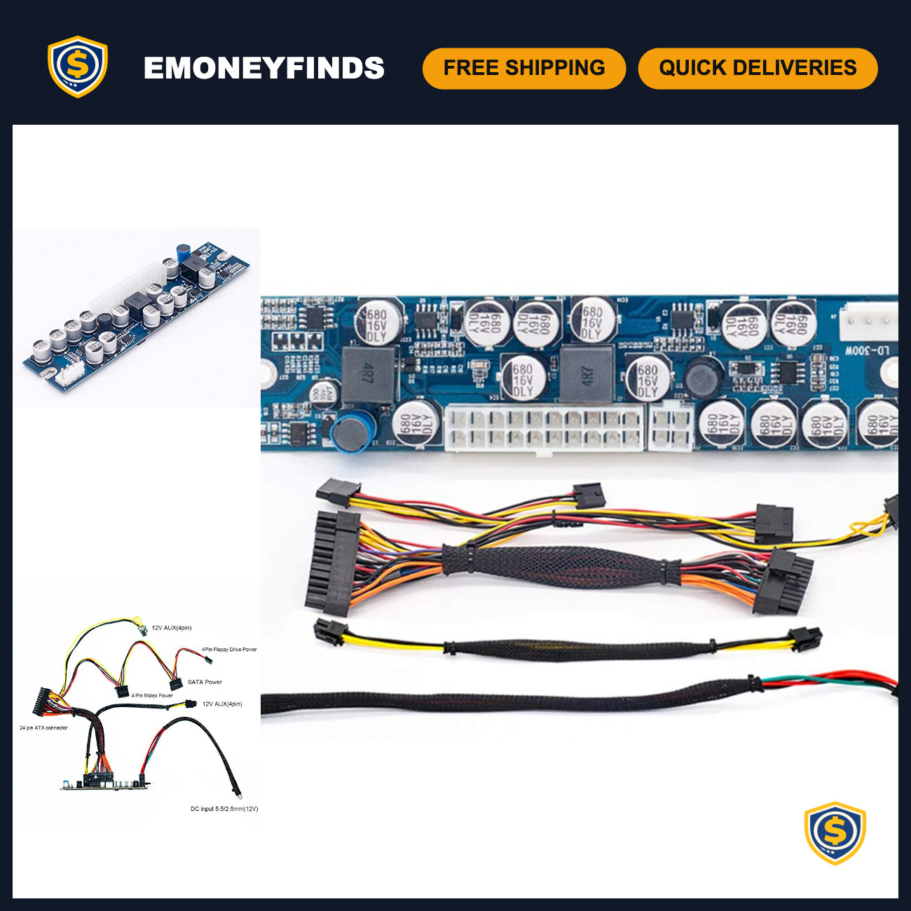 300W DC to DC ATX Power Supply - 12V Mini ITX Pico PSU for PC Builds