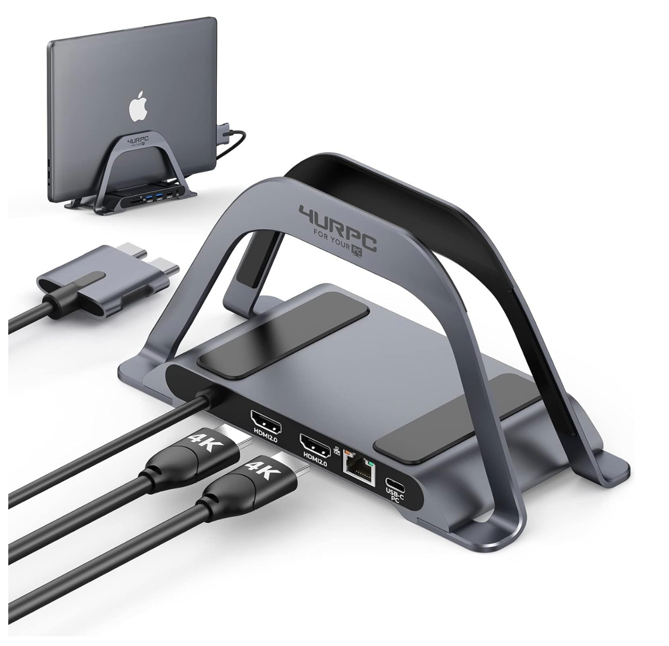 4URPC 10in2 Type C Dual Monitor Laptop Dock Stand
