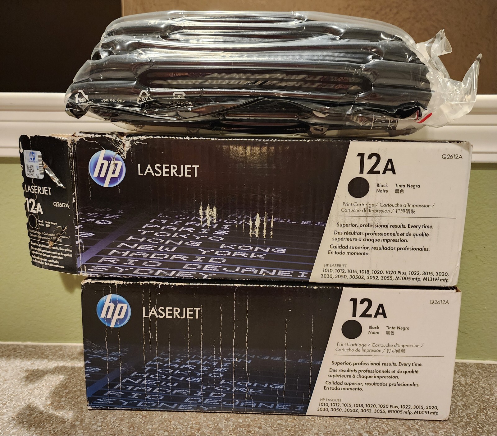 Lot of (2x) New Genuine HP LaserJet 12A (Q2612A) Black Toner, one opened/sealed