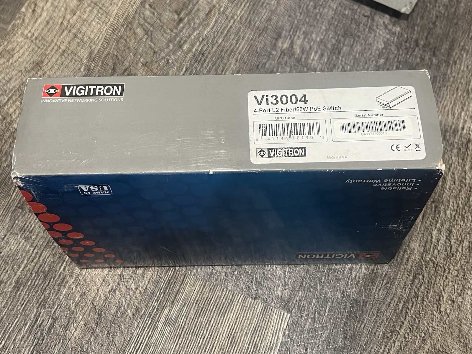 VIGITRON Vi3004 MaxiiFiber 4-PORT L2 FIBER/60W PoE SWITCH NEW (2BLK271)