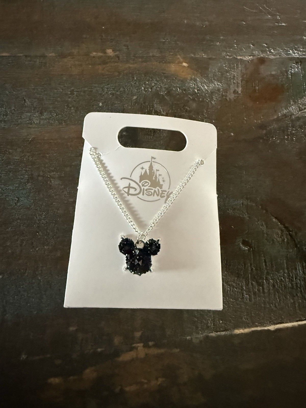 Disney Parks Mickey Mouse Ears Icon Black Crystal Necklace