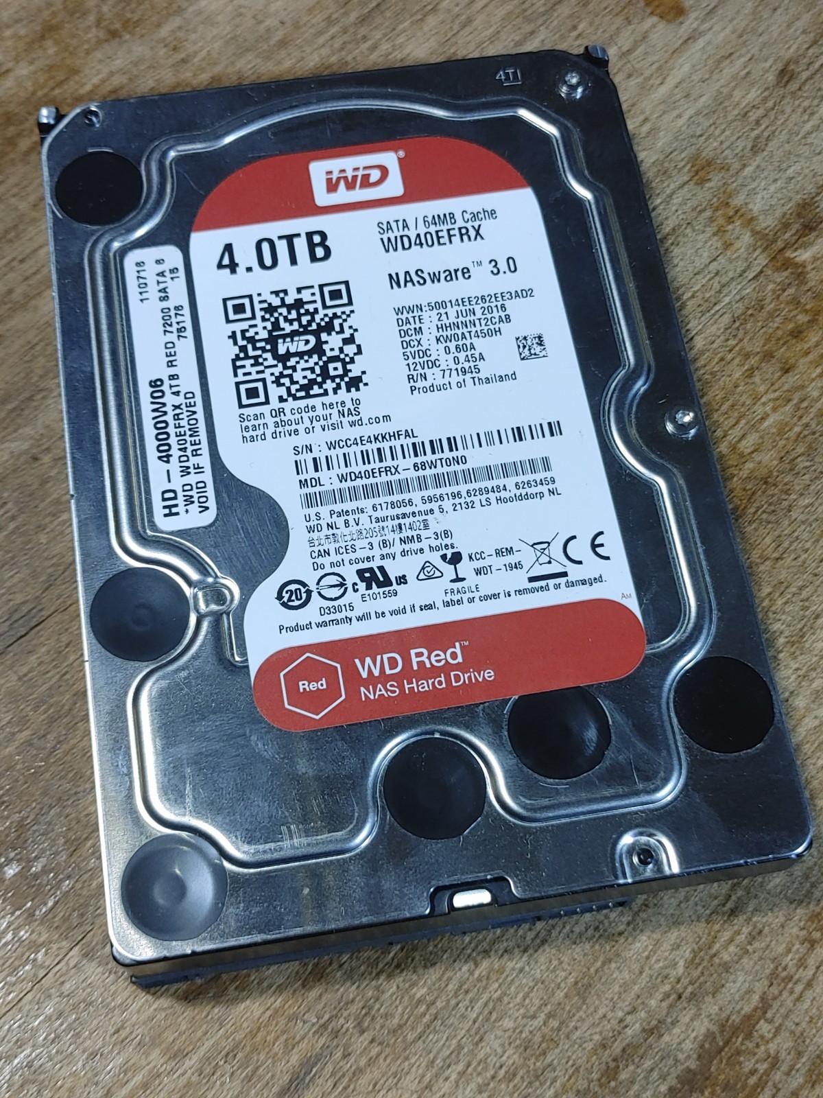 Western Digital WD Red 4TB 3.5" SATA Internal HDD 5400RPM 64MB WD40EFRX