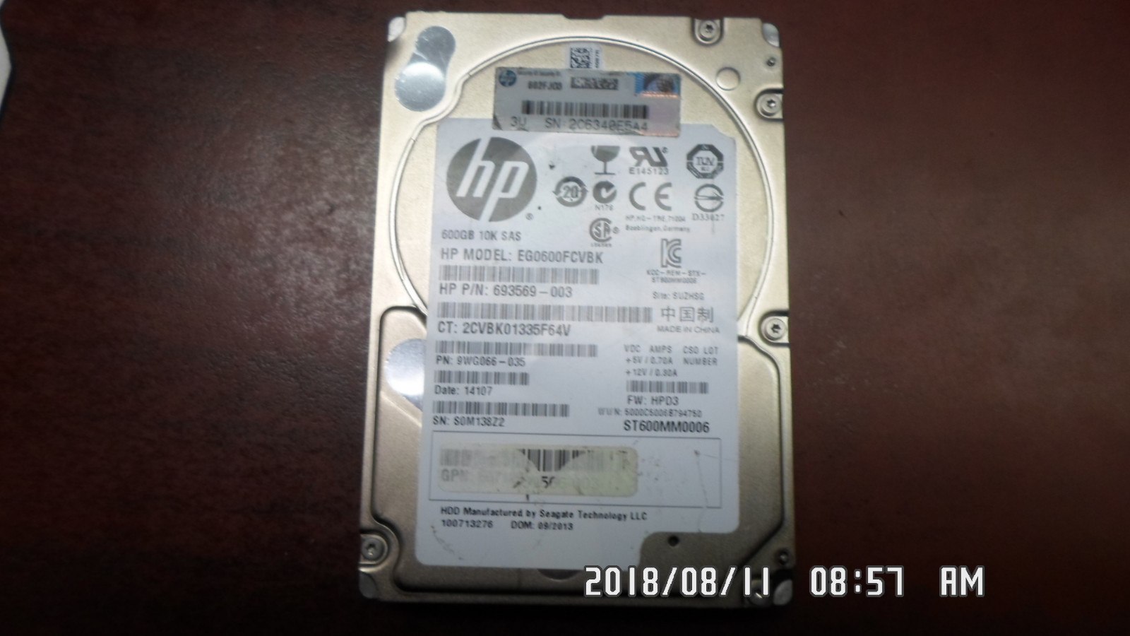 HP 693569-003 652566-003 619286-00 EG0600FBLSH EG0600FCVBK 600GB 10K SAS NO TRAY