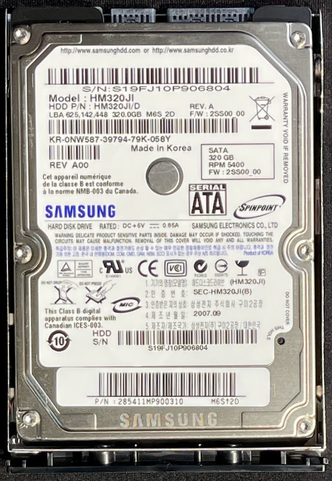 Dell / Samsung 320GB 5400RPM 2.5" SATA Hard Drive / HM320JI / NW587 / WP880