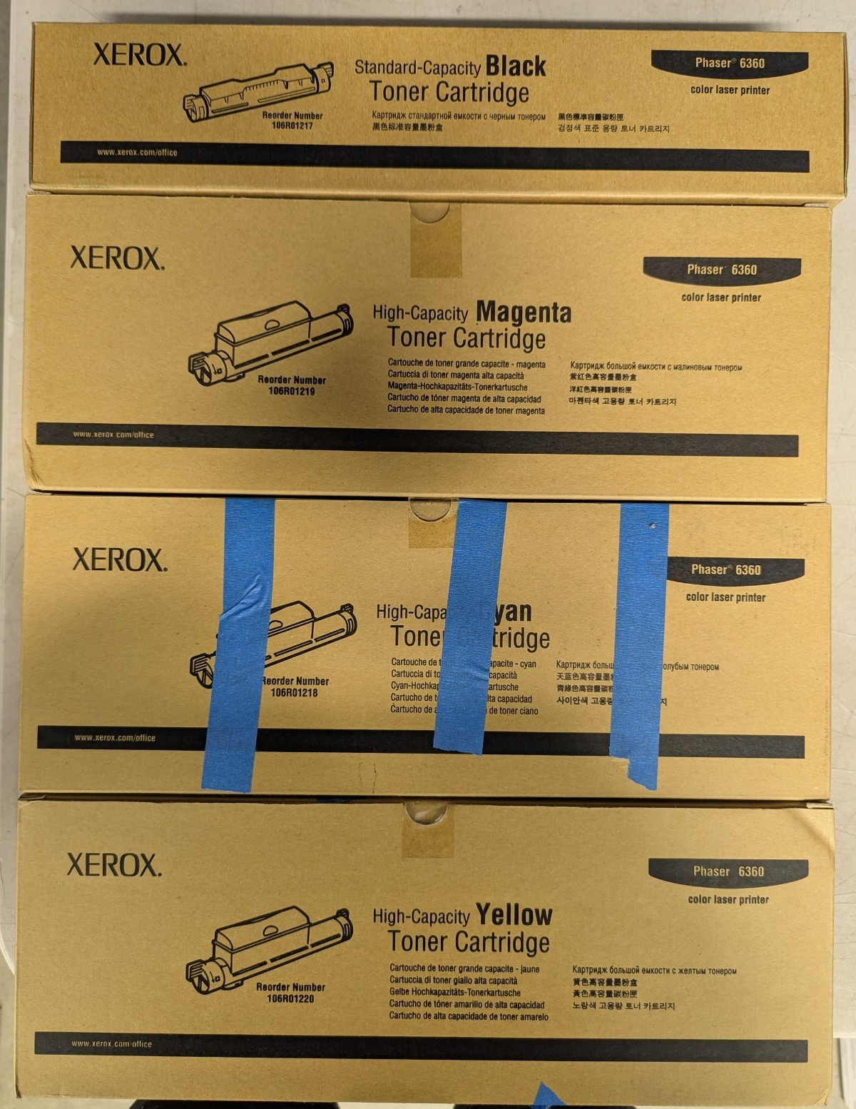 Xerox Phaser 6360 HC Toner Cartridge set 106R01218 106R01219 106R01220 106R01217