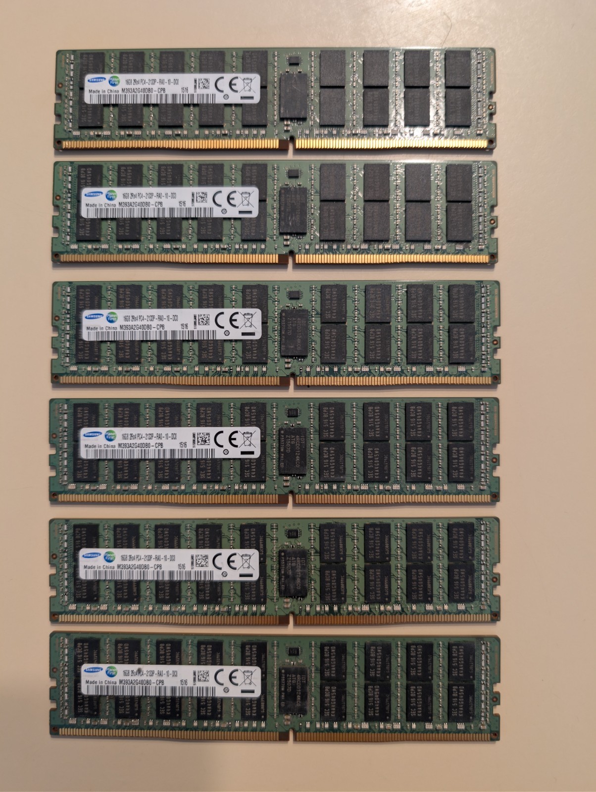 SAMSUNG 96GB (6X16GB) 2RX4 PC4-2133P DDR4 Server Memory, M393A2G40DB0-CPB