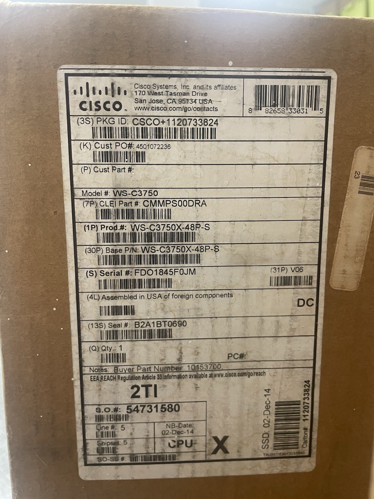 Cisco WS-C3750X-48P-S BRAND NEW CISCO SEALS FROM FACTORY  