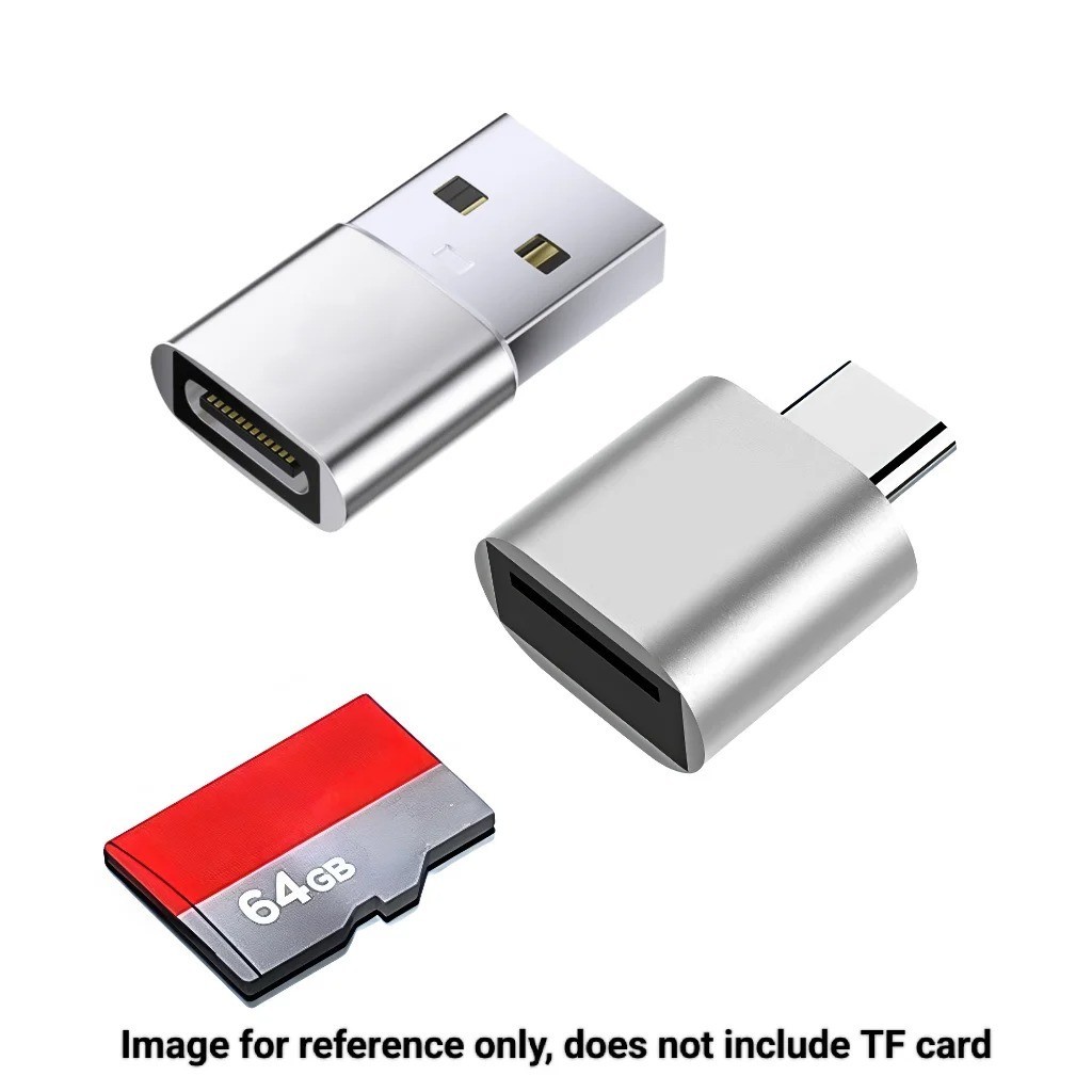 2PC TF Micro SD Card Reader USB C to USB Adapter Silver for Type C Devices