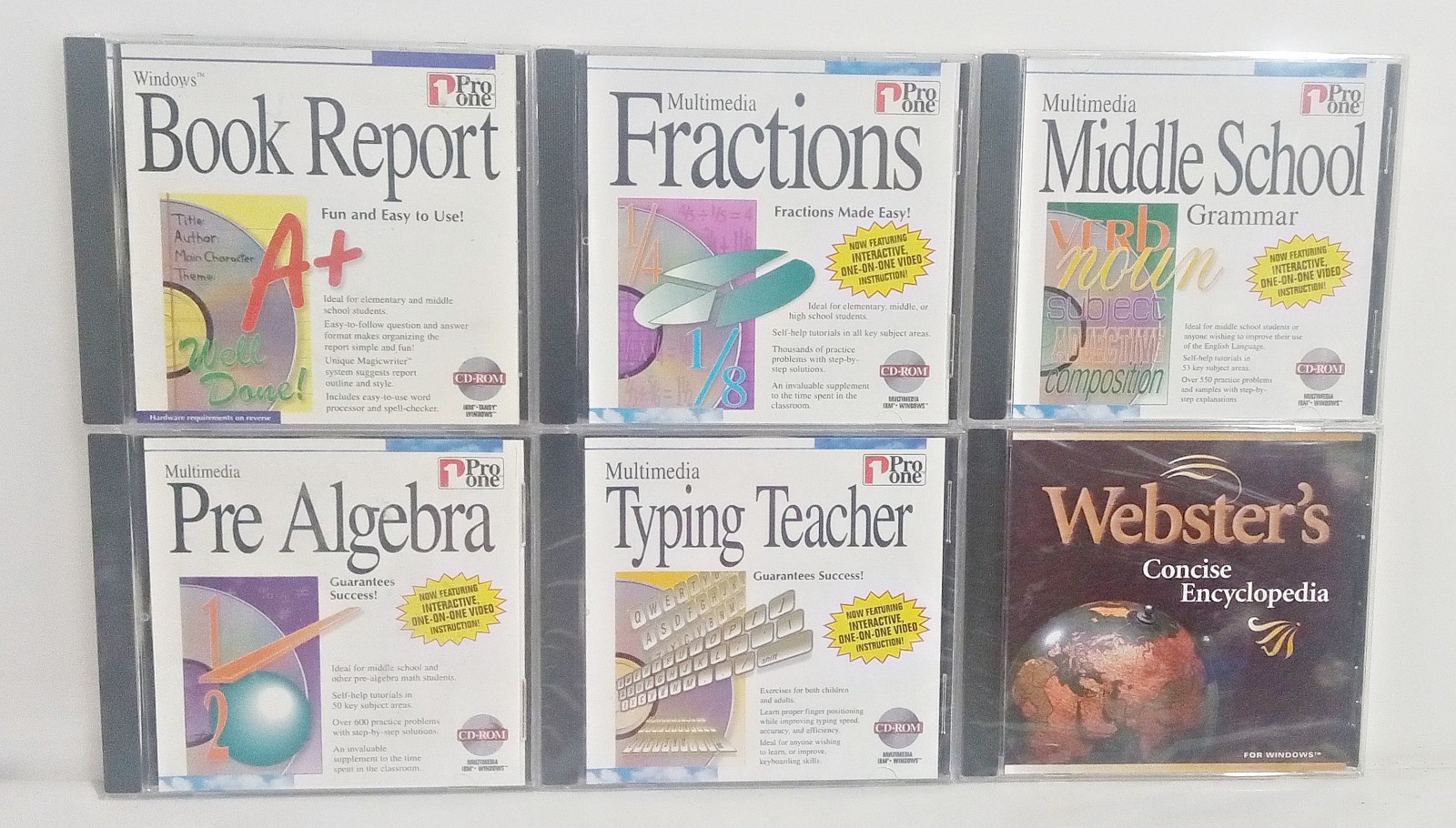 Pro One Middle School 6 CD-ROM  Set: Book Report, Fractions, Pre Algebra, Typing