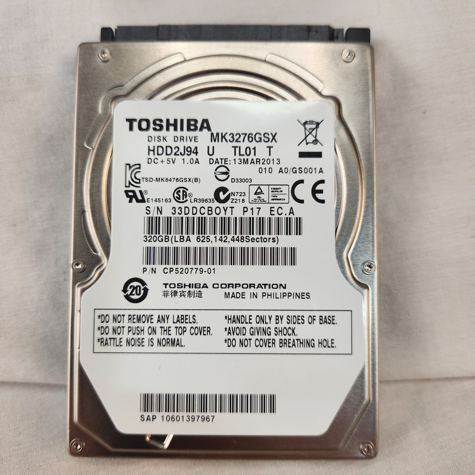 TOSHIBA HDD 320GB MK3276GSX 2.5" Laptop Hard Disk