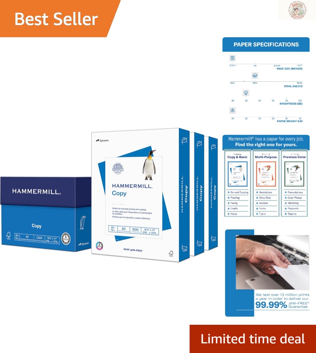 Eco-Friendly 20 lb Printer Paper, 1,500 Sheets - 8.5x11, 92 Bright, Made in USA