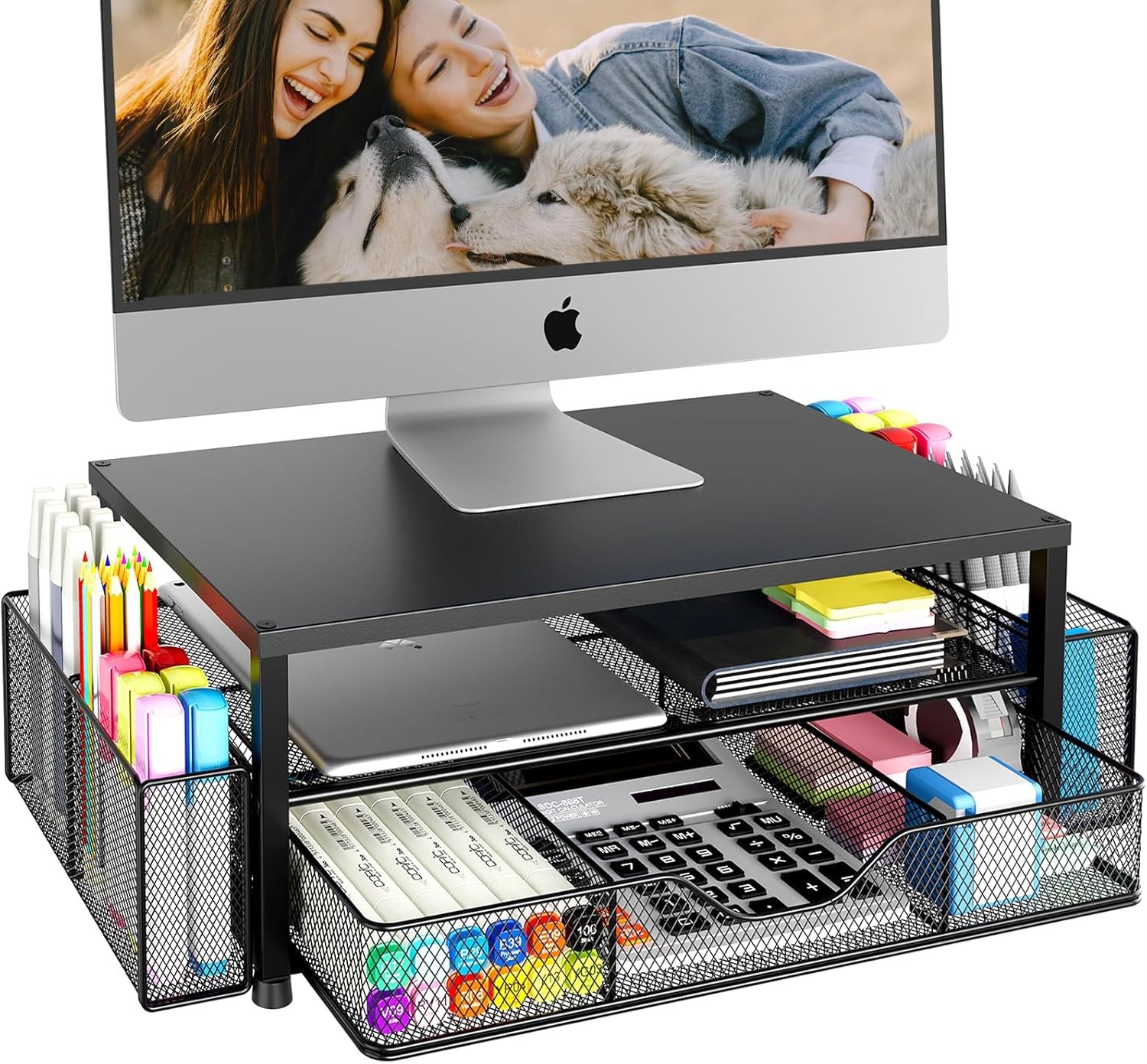 2-Tier Monitor Stand Riser w/ Drawer | Desk Organizer & Laptop Stand – Black