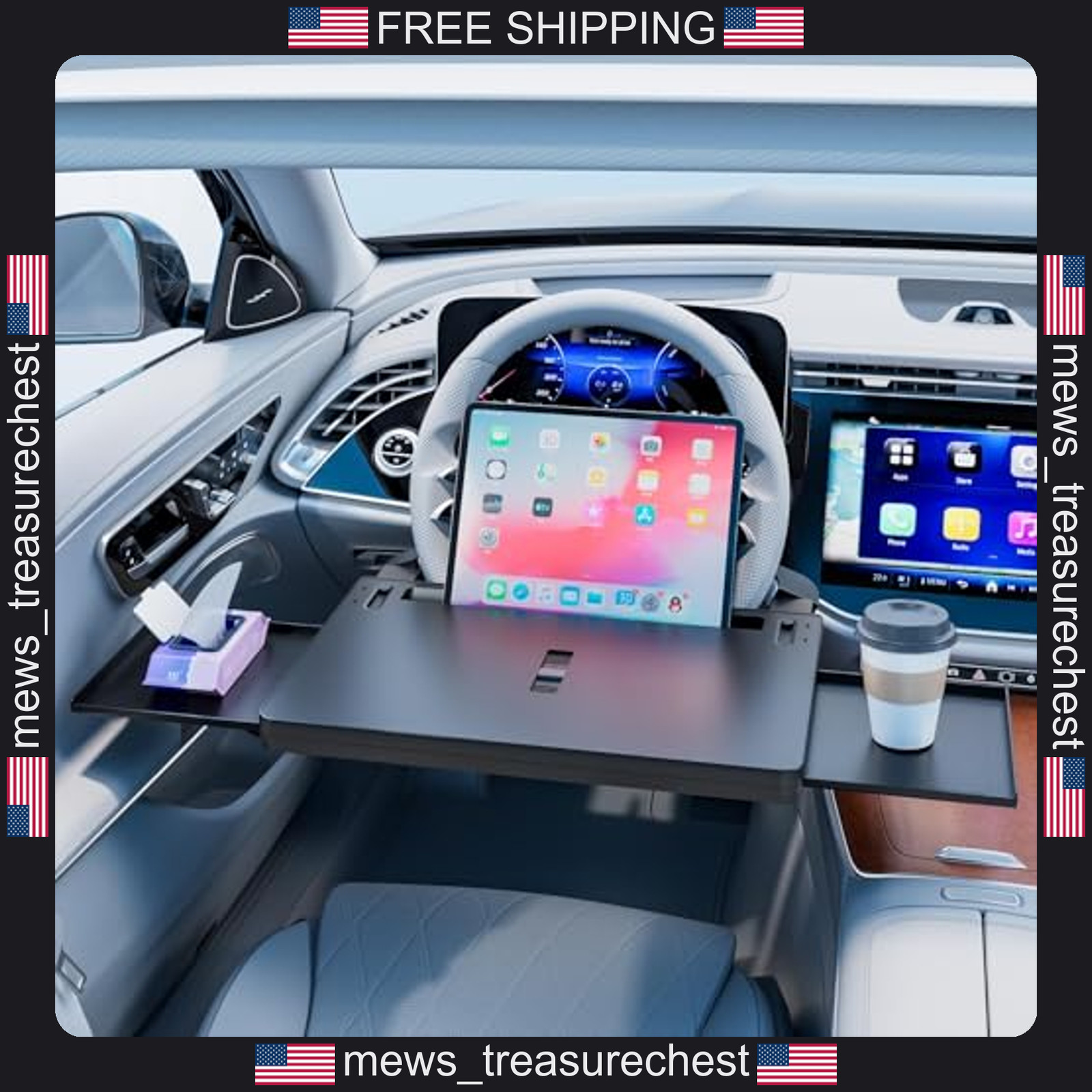 Car Tray Extendable Steering Wheel Desk for Laptop & Food, Fits SUVs