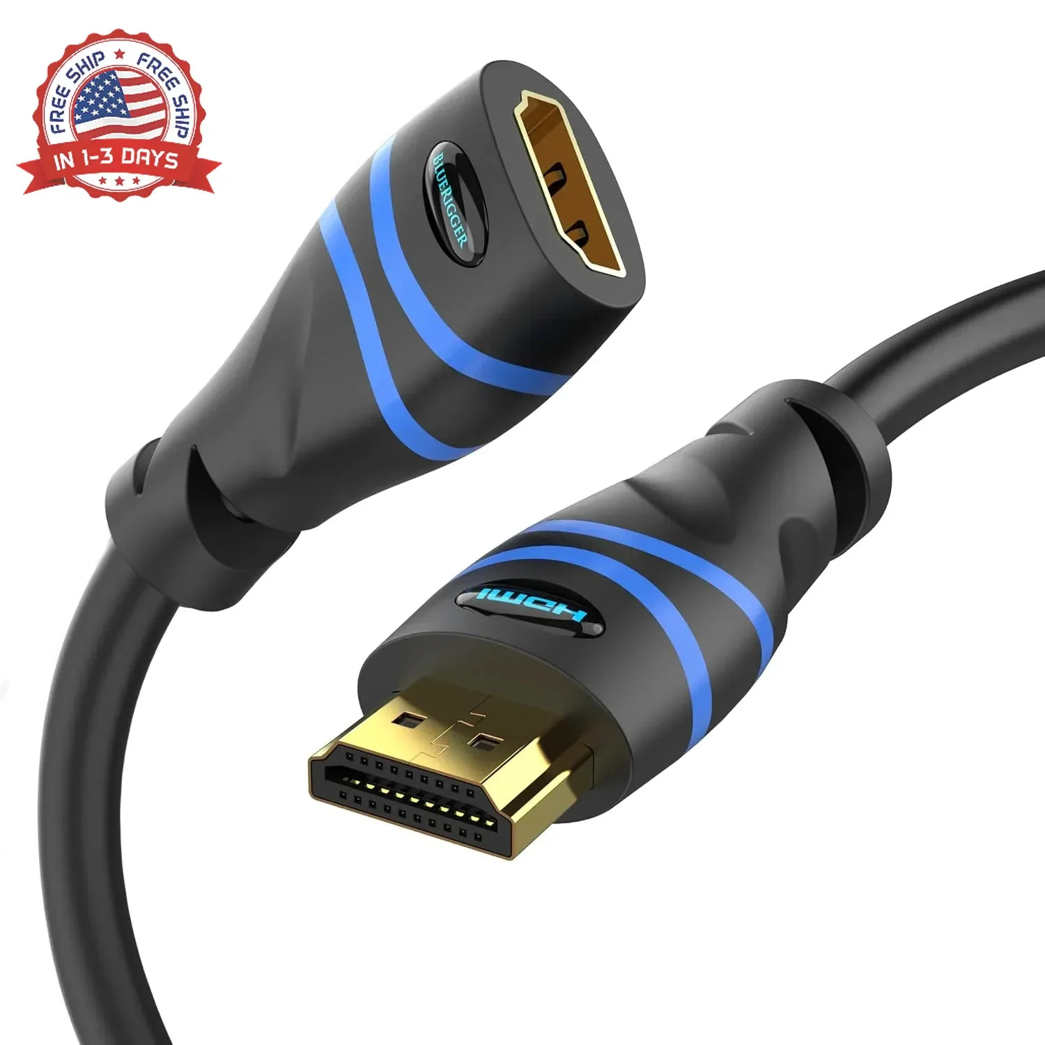 4K HDMI Extension Cable - 1.5FT (2 Pack, 4K 60Hz, 18Gbps HDMI Extender Cord, Hig