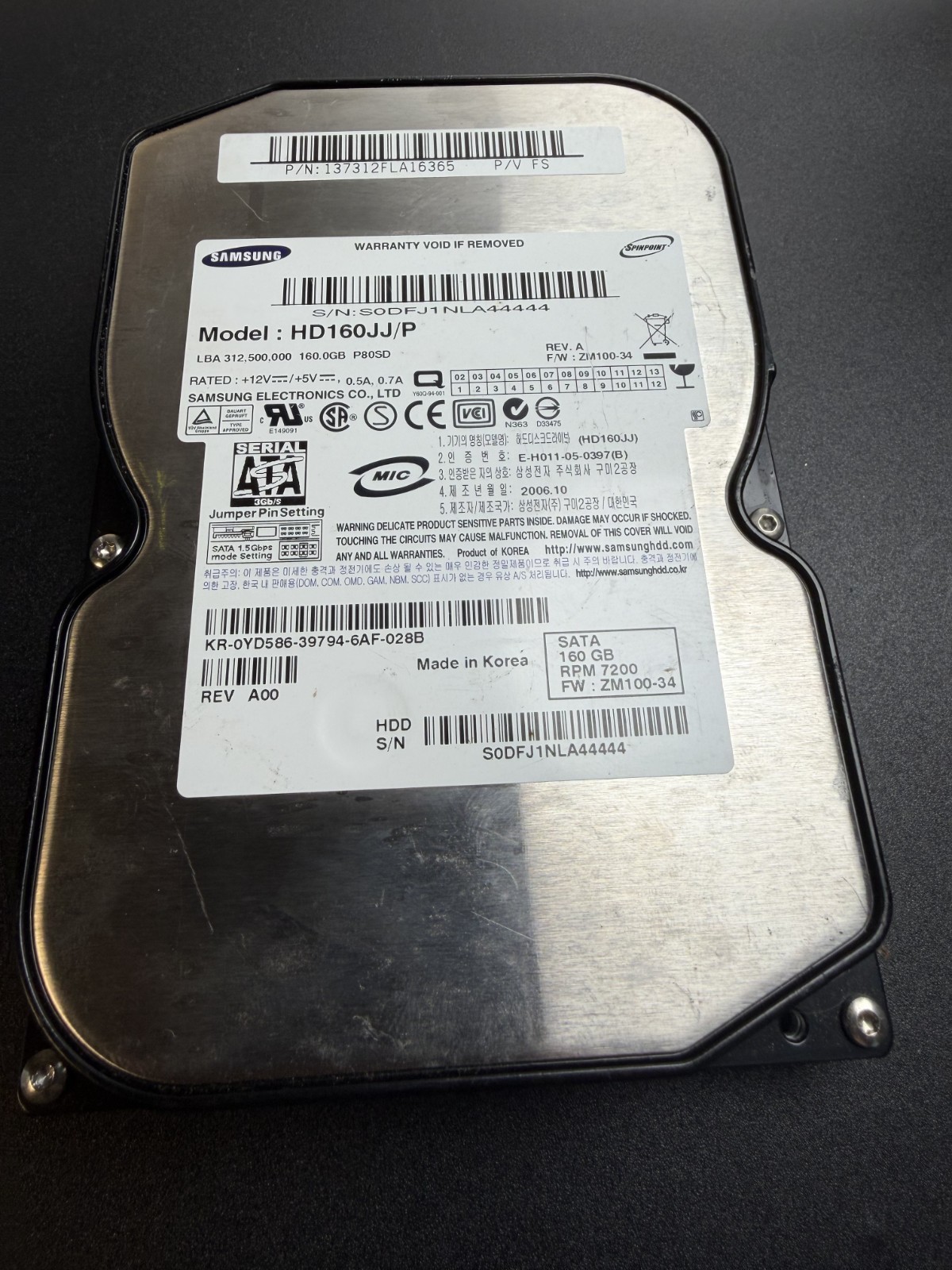 Samsung 160GB 7200 RPM 3.5" PC Desktop SATA Hard Drive HD160JJ/P