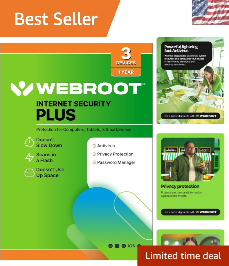 Internet Security Plus 2025 - 3 Device Antivirus + Password Manager Keycard