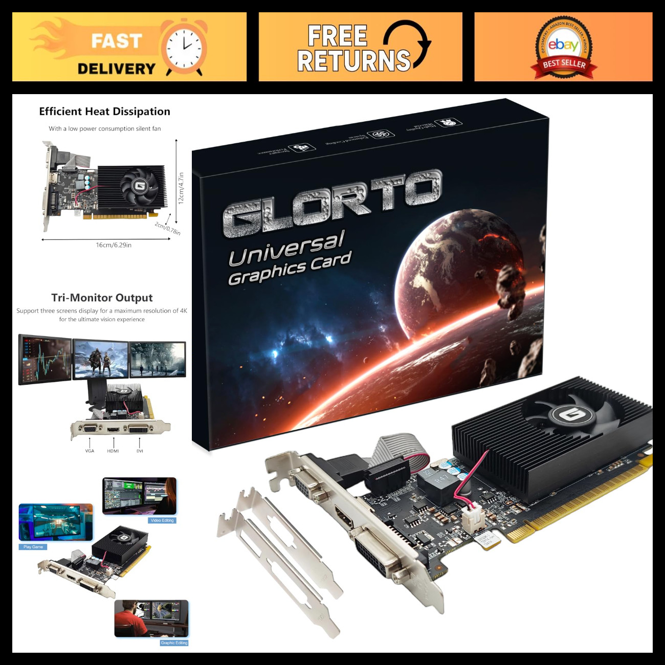 4GB DDR3 Low Profile Graphics Card PCIe 3.0 HDMI VGA DVI Entry Level GPU for PC